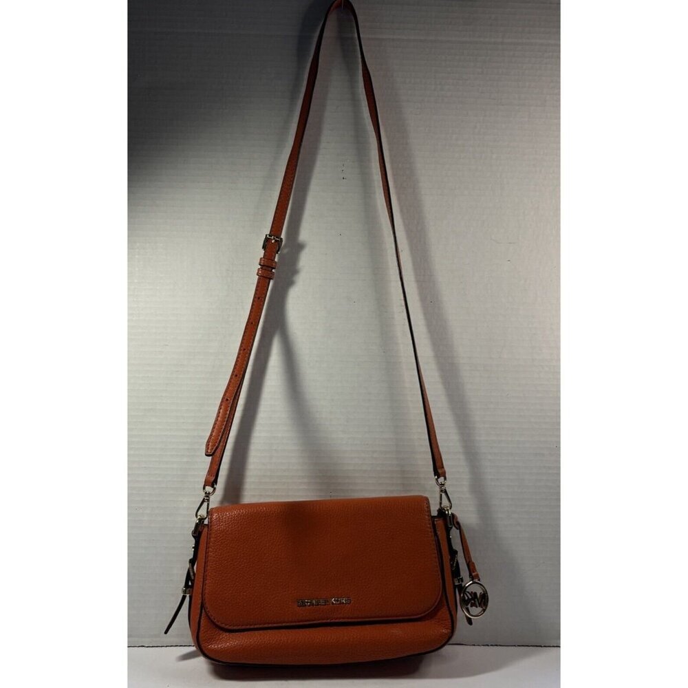 MICHAEL KORS Orange Satchel Crossbody Pebbled Leather Gold Hardware Flap…